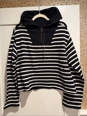 NWT JCrew Striped Black & White Half-Zip Pullover Sweater